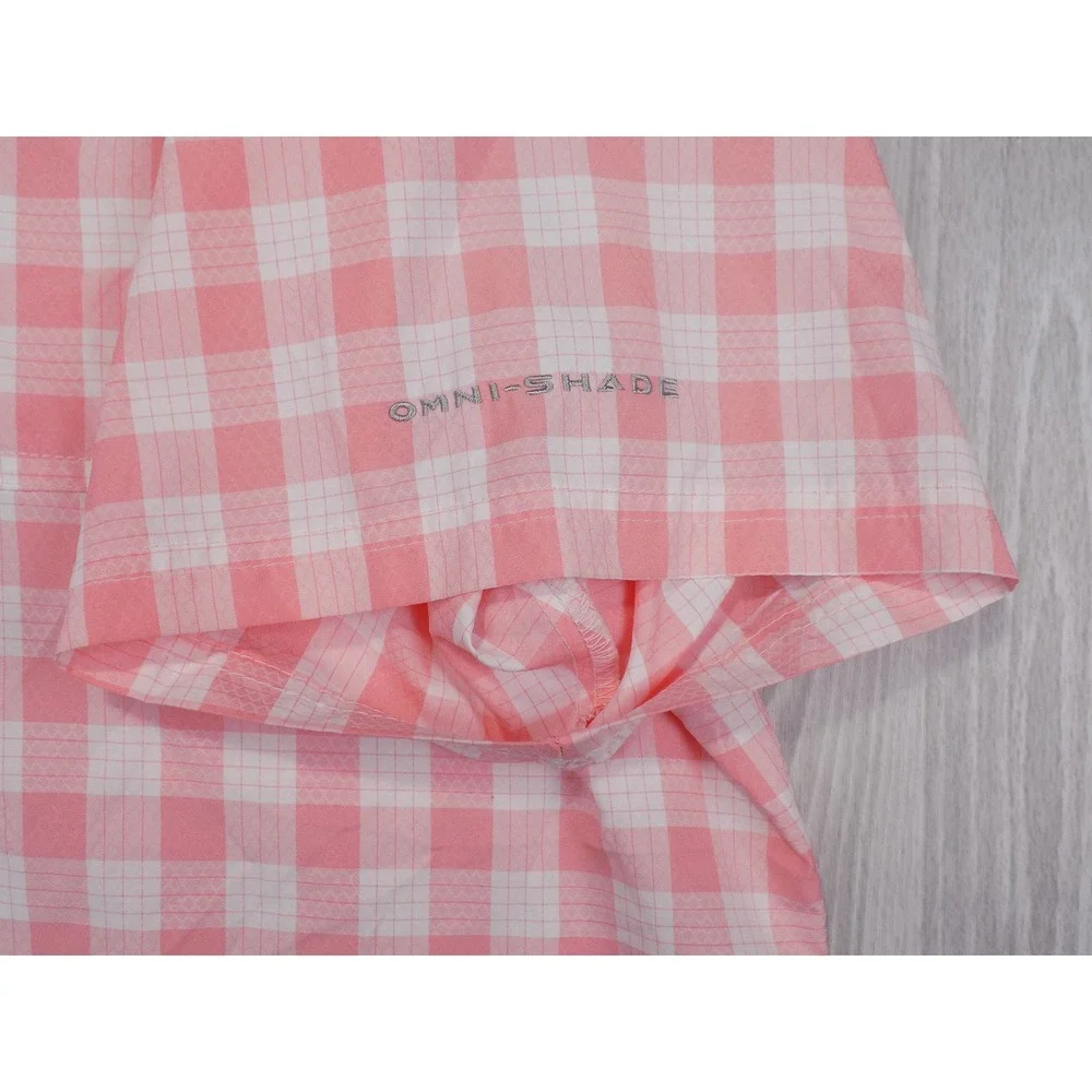 Columbia PFG Mens XL Pink Gingham Short Sleeve Fishing Shirt Omni-Shade FM1039 - Picture 4 of 11